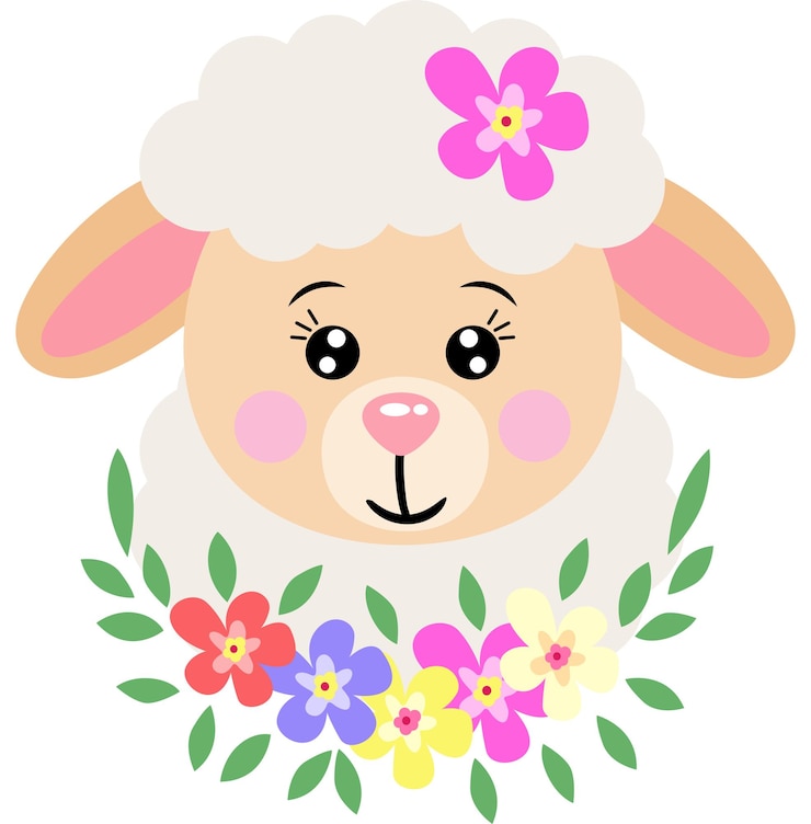 Vector cute sheep with wreath floral on head
