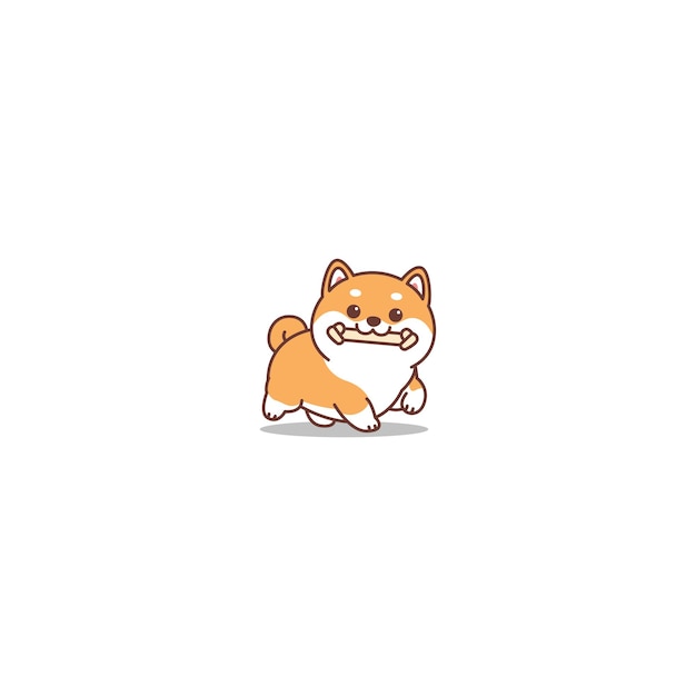 cute shiba inu dog holding toy in mouth and walking cartoon vector illustration