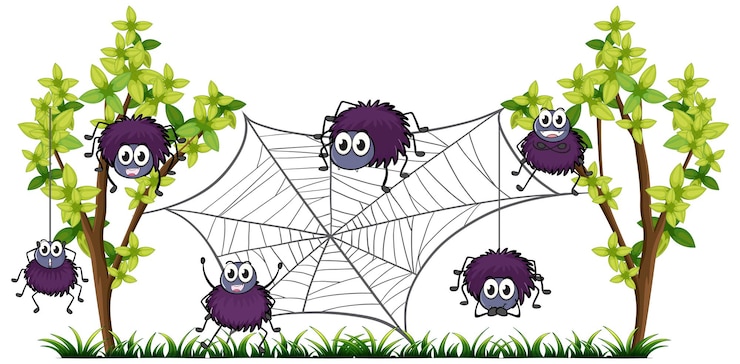 Vector cute spiders on a web