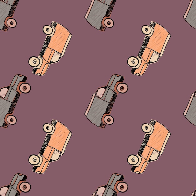 Cute SUV car seamless pattern Kids hand drawn automobile background