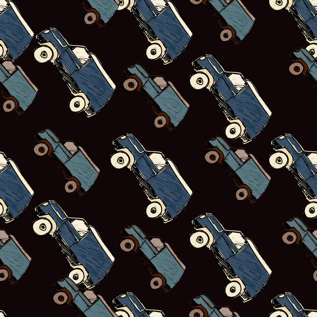 Cute SUV car seamless pattern Kids hand drawn automobile background