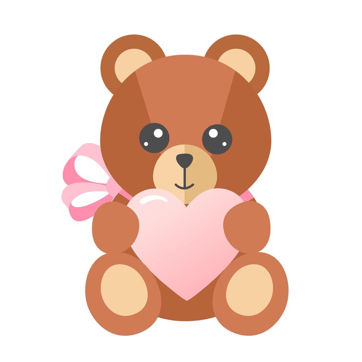 Cute teddy bear holding heart with ribbon around neck Valentines Day gift