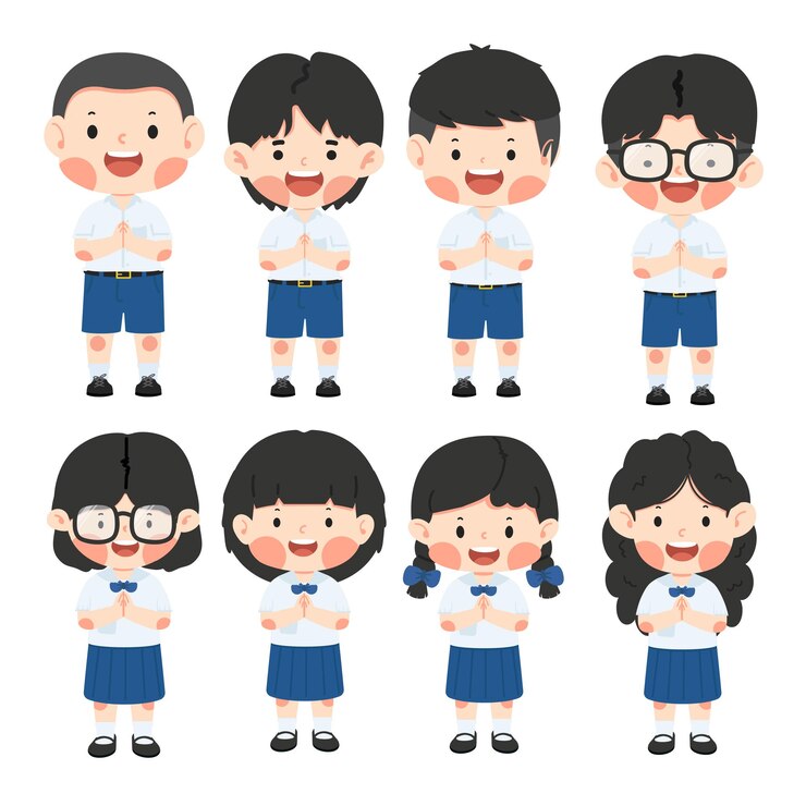 Cute thai kid in school uniform set