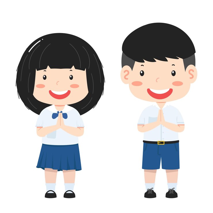 Cute thai kid student on white background