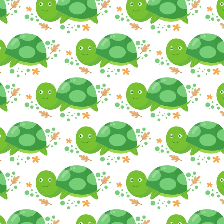 cute turtle cartoon seamless pattern premium vector