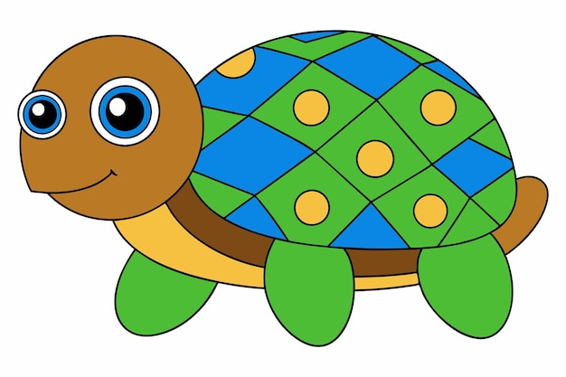 Cute Turtle with Patterned Shell Vector Illustration