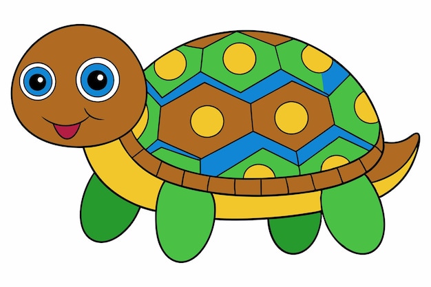 Cute Turtle with Patterned Shell Vector Illustration