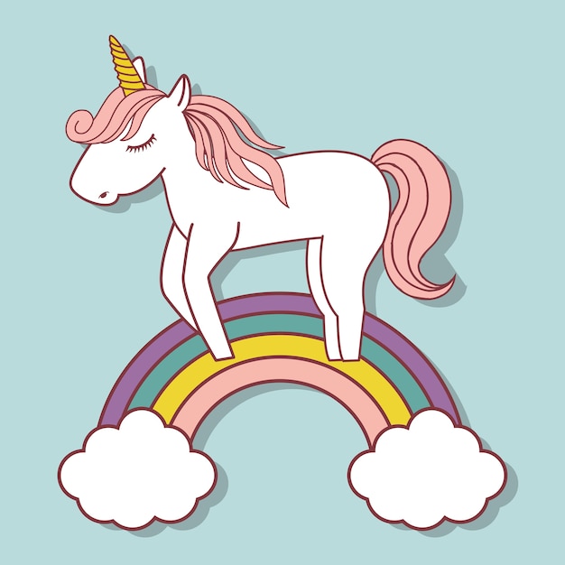 cute unicorn and rainbow icon