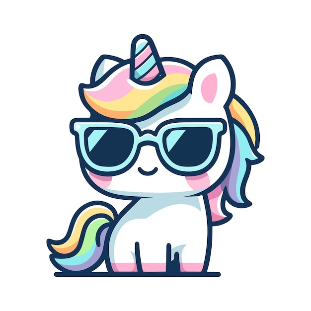 cute unicorn wearing sunglasses cartoon icon character