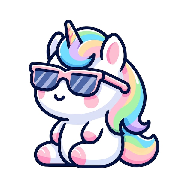 cute unicorn wearing sunglasses cartoon icon character