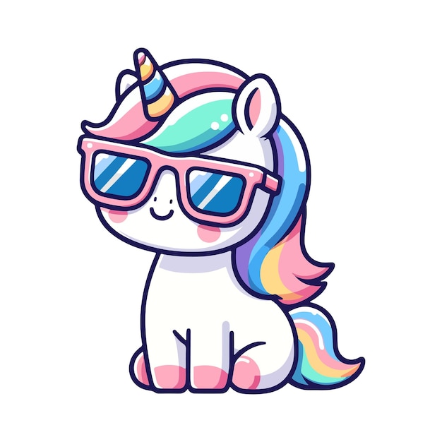 cute unicorn wearing sunglasses cartoon icon character