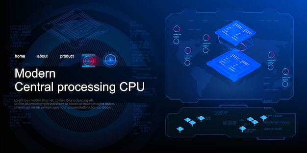 Cyber advertising banner with new generation processor Chip for processing large amounts of information Development of electronic microdevices Cryptocurrency mining processor