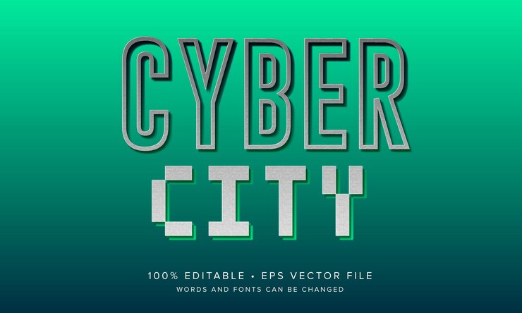 Vector cyber city 3d text effect with gradient light