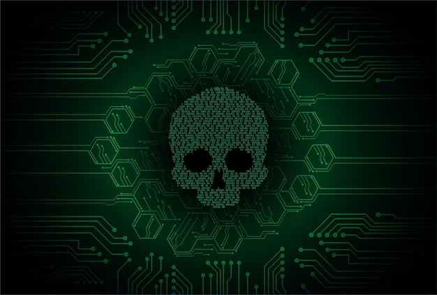 cyber hacker attack background skull vector