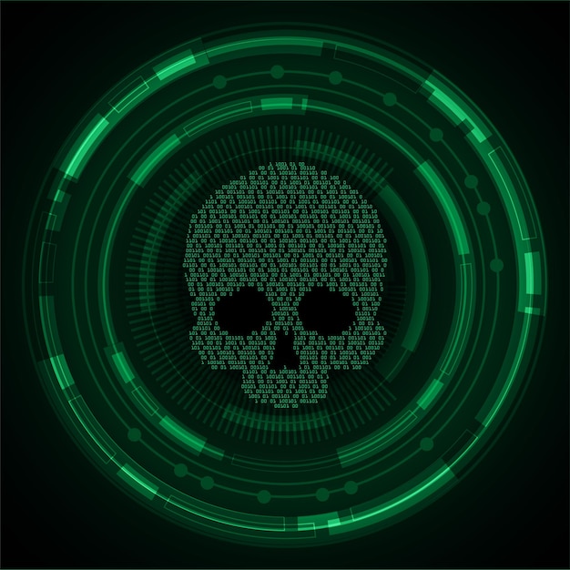 cyber hacker attack background skull vector