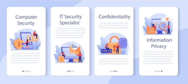 Cyber or web security specialist mobile application banner set