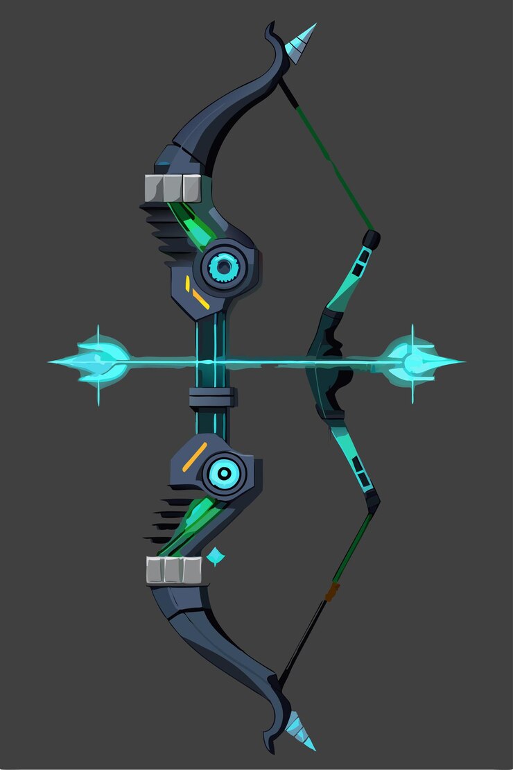 Cybernetic Bow and Archer Illustration Futuristic Bow and Arrow Design for gaming