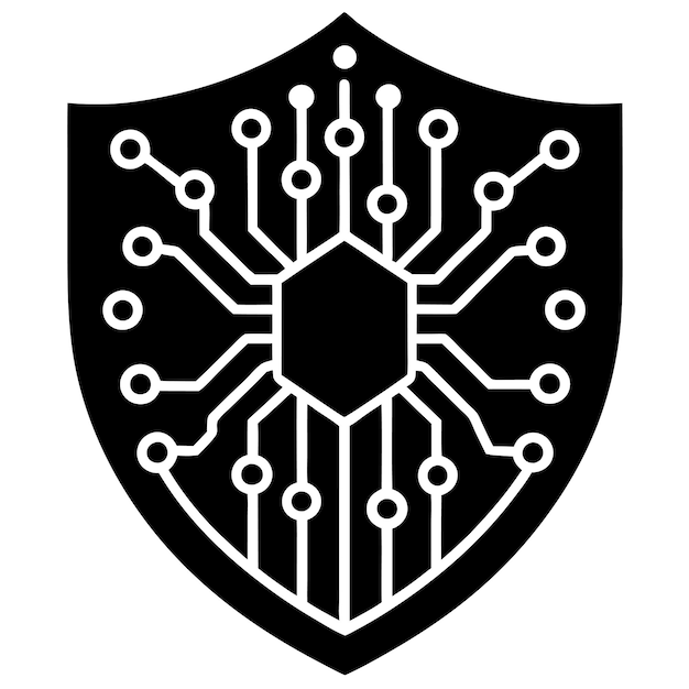 Cybersecurity Shield with Binary Code and Circuit Design