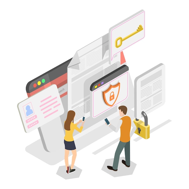 D isometric flat illustration of cyber security digital user agreement signing item