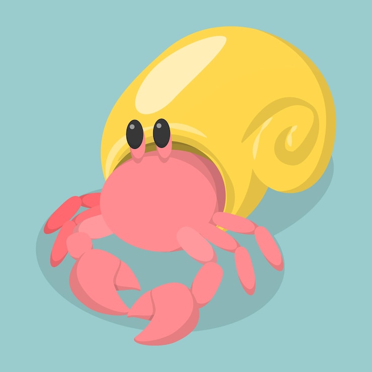 Vector d isometric flat vector illustration of hermit crab underwater crustacean character