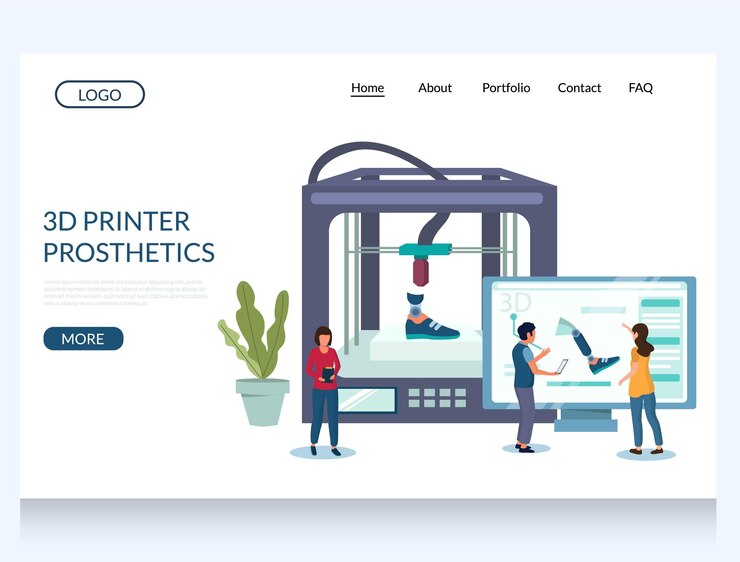 Vector d printer prosthetics vector website landing page design template