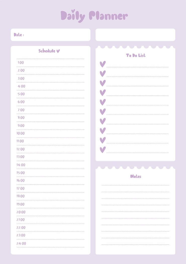 Vector daily planner template with schedule and todo list