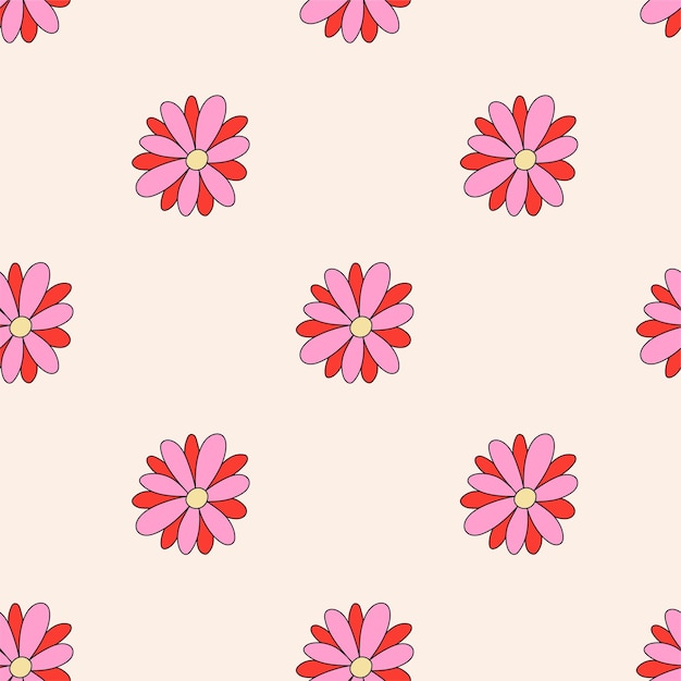daisy flowers groovy pattern. retro flower seamless pattern. floral hippie background with flowers