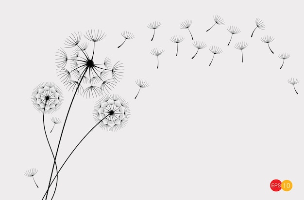 Dandelion with flying notes and seeds Conceptual illustration of freedom and serenity