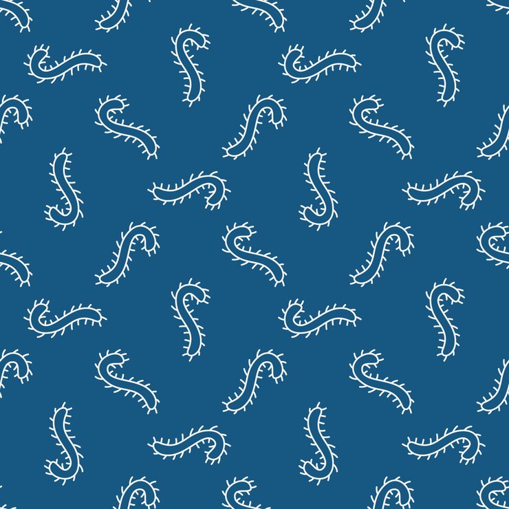 Vector danger bacteria vector concept blue seamless pattern in thin line style