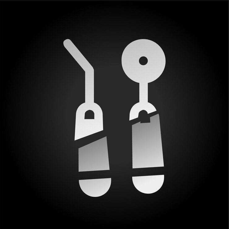 Vector dark background sliced effect dental tools icon with modern visual