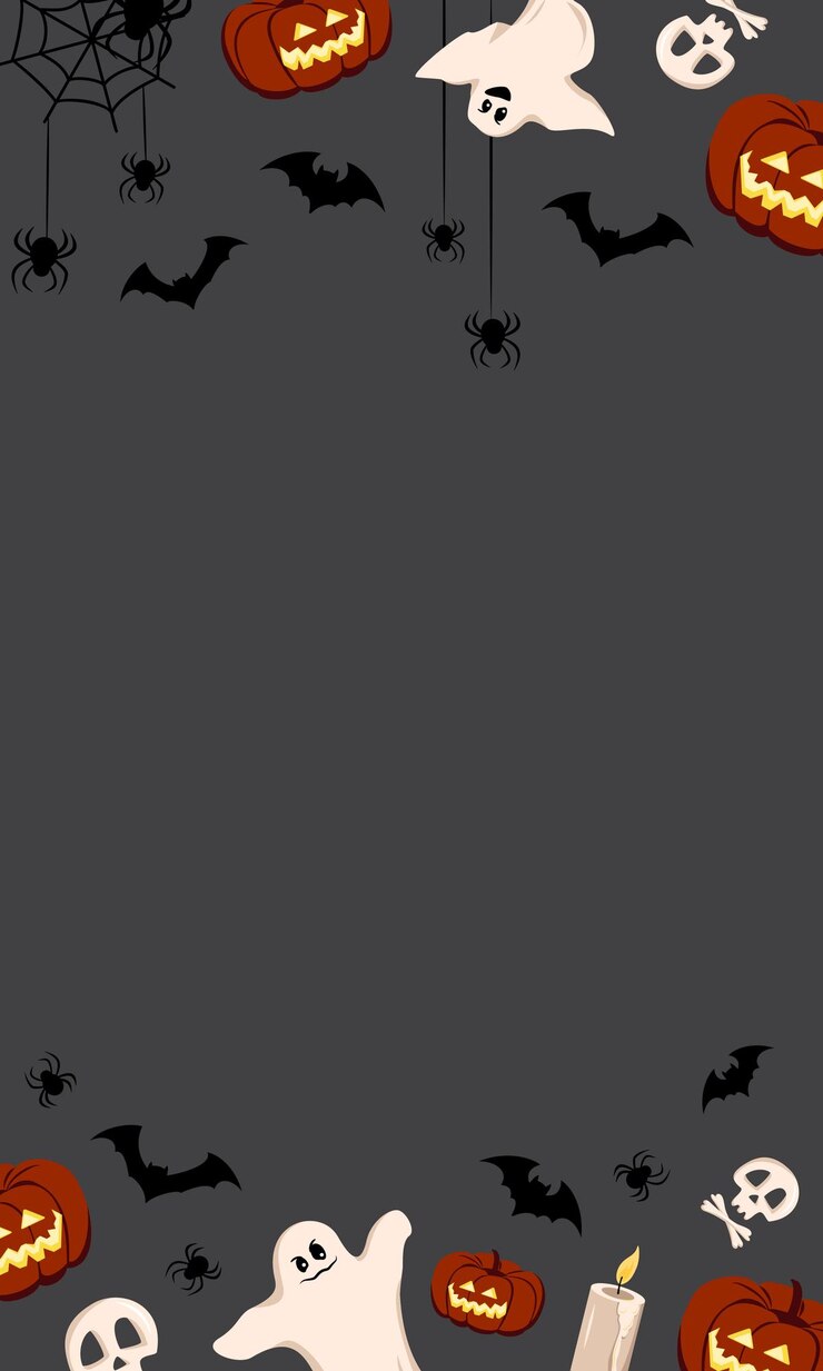Vector dark background with pumpkins ghosts skulls bats