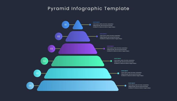 Vector dark pyramid infographic template with 6 levels