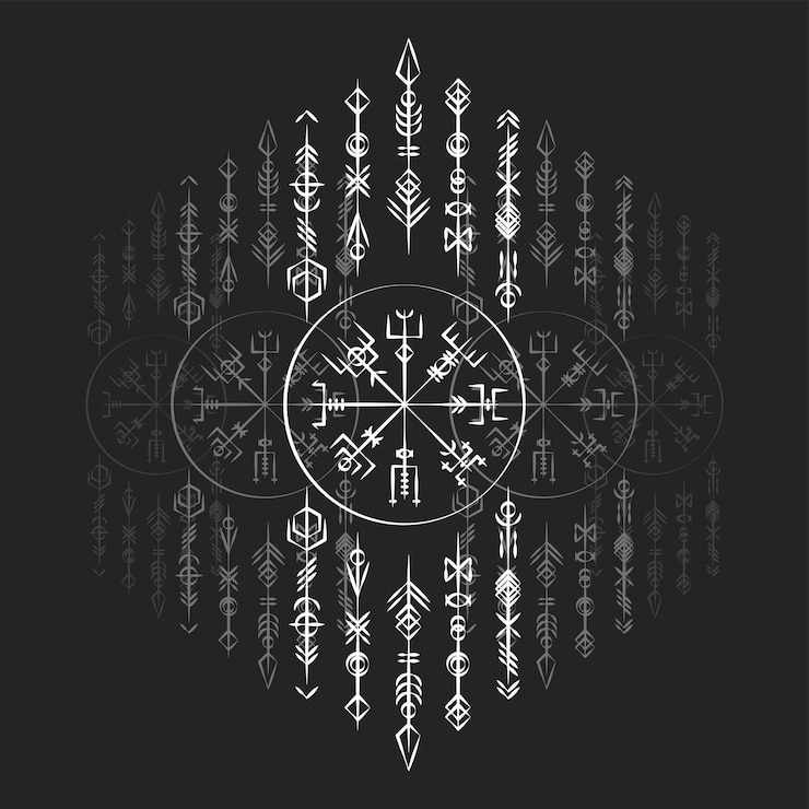 Vector dark runic symbols dreamer set