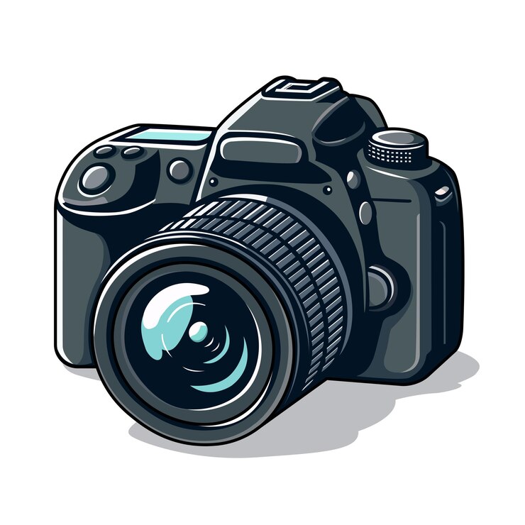 Dark Stylized DSLR Camera Detailed Lens Glinting With Glass Reflections Vector Illustration