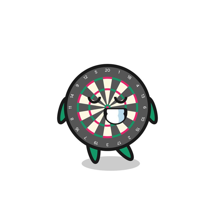 Vector dart board cartoon illustration with a shy expression