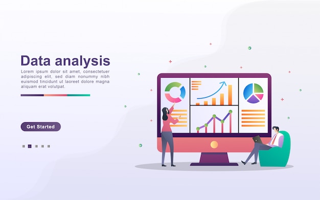 data analysis concept. people analyze chart movements and business development. data management, auditing and reporting.