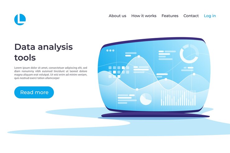 Vector data analysis, research, planning, statistics, financial management concept. landing page template global swatches