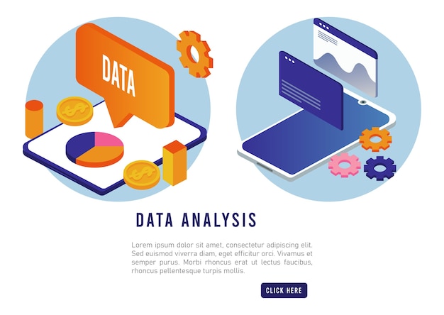 Data analysis technology with tablet and smartphone devices.
