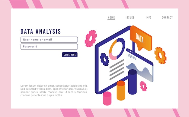 data analysis technology with template webpage and tablet.