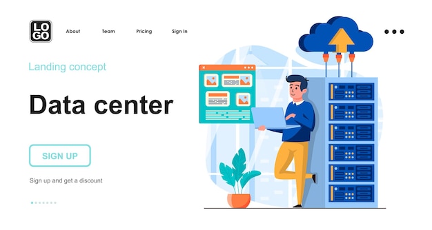 Data center flat design concept