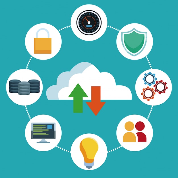 Data center technology round icons