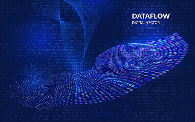 Data flow abstract background with binary code and glowing digital wave Futuristic technology concept symbolizing information transfer big data visualization and artificial intelligence network