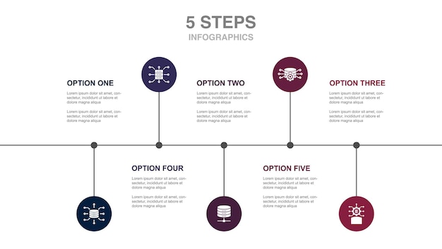 data integration database data scientist data storage data processing icons infographic timeline layout design template creative presentation concept with 5 steps