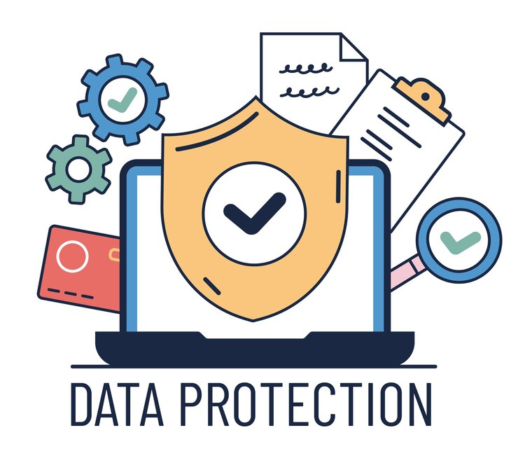 Vector data privacy protection on computer phone pc laptop safety email information personal data internet