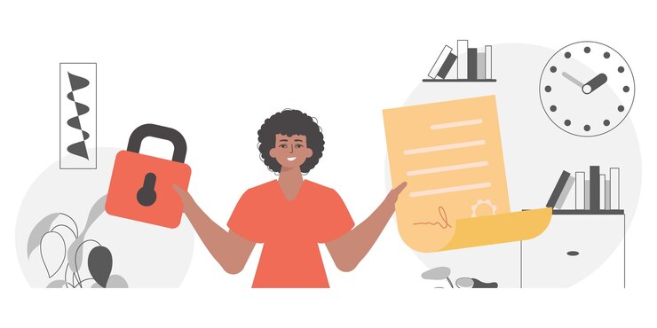 Vector data protection concept smart contract the man is holding a document