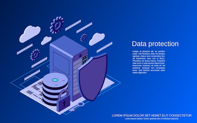 Data protection, information security flat isometric vector concept illustration