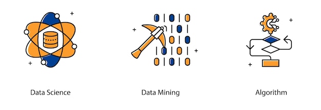 Data Science Data Mining Algorithm Machine Learning Technology Vector Icon Set