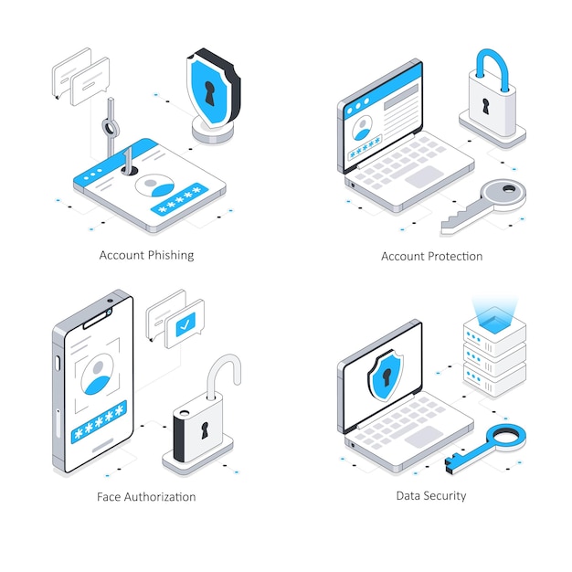 Data Security vector Isometric Illustration Eps 10 File Set 1
