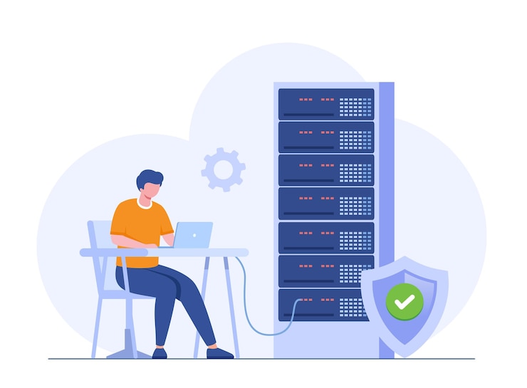 Vector data server concept storage technology cloud system database template of people scene vector illustration with character activities in flat design for website folder data center