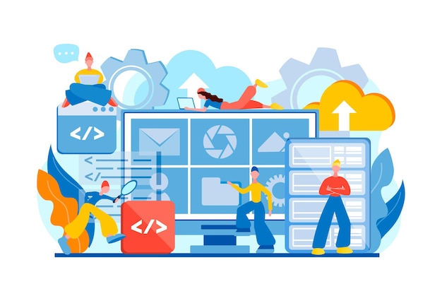 Data storage Database protection data center secure Teamwork tiny people programmers Data management